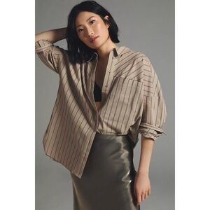 Anthropologie Pilcro Striped Boyfriend Buttondown, Neutral Motif, Size XS